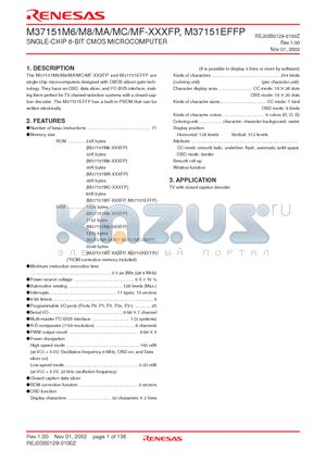 M37151MC datasheet - SNGLE-CHIP 8-BIT CMOS MICROCOMPUTER