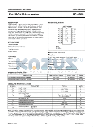 MC145406D datasheet - EIA-232-D/V.28 driver/receiver