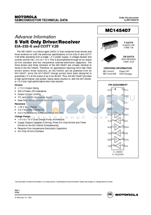 MC145407 datasheet - 5 VOLT ONLY DRIVER / RECEIVER