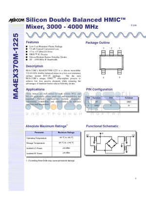 MA4EX370M-1225T datasheet - Silicon Double Balanced HMICTM Mixer, 3000 - 4000 MHz