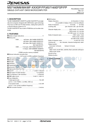 M37160MA-XXXFP datasheet - SINGLE-CHIP 8-BIT CMOS MICROCOMPUTER