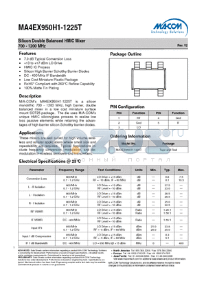 MA4EX950H1-1225T datasheet - Silicon Double Balanced HMIC Mixer 700 - 1200 MHz