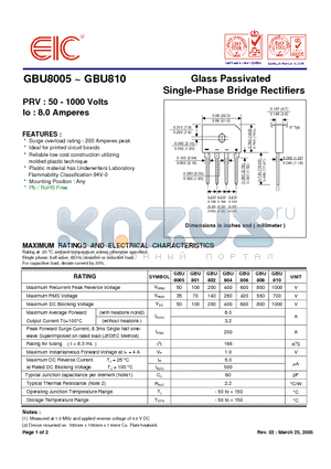 GBU802 datasheet - Glass Passivated