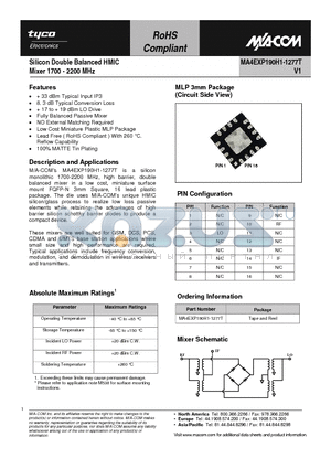 MA4EXP190H1-1277 datasheet - Silicon Double Balanced HMIC Mixer 1700 - 2200 MHz