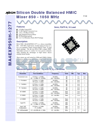MA4EXP950H-1277 datasheet - Silicon Double Balanced HMIC Mixer 850 - 1050 MHz