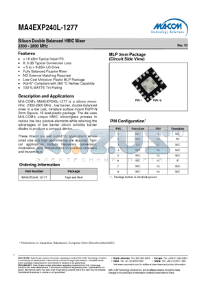 MA4EXP240L-1277T datasheet - Silicon Double Balanced HMIC Mixer