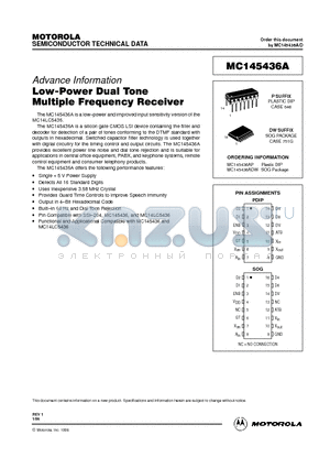 MC145436AP datasheet - LOW-POWER DUAL TONE MULTIPLE FREQUENCY RECEIVER