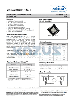 MA4EXP950H1-1277T datasheet - Silicon Double Balanced HMIC Mixer