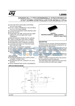 L6996 datasheet - DINAMICALLY PROGRAMMABLE SYNCHRONOUS STEP DOWN CONTROLLER FOR MOBILE CPUs