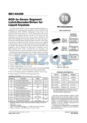 MC14543BD datasheet - BCD-to-Seven Segment Latch/Decoder/Driver for Liquid Crystals