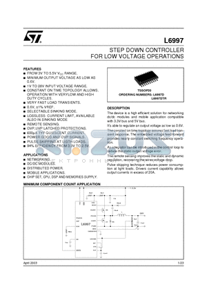 L6997D datasheet - STEP DOWN CONTROLLER FOR LOW VOLTAGE OPERATIONS