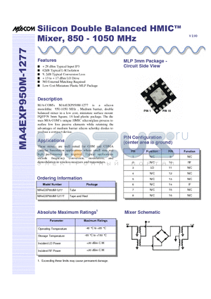 MA4EXP950M-1277T datasheet - Silicon Double Balanced HMIC Mixer, 850 - 1050 MHz