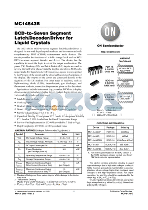 MC14543BF datasheet - BCD-to-Seven Segment Latch/Decoder/Driver for Liquid Crystals