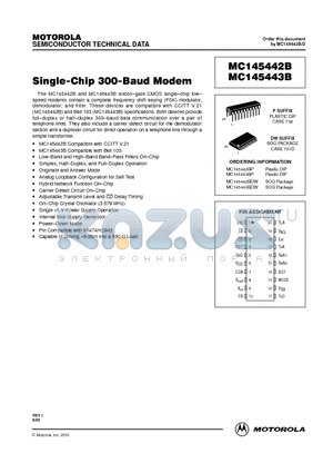 MC145442BDW datasheet - SINGLE-CHIP 300-BAUD MODEM