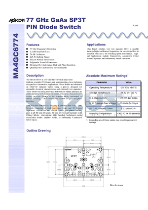 MA4GC6774 datasheet - 77 GHz GaAs SP3T PIN Diode Switch