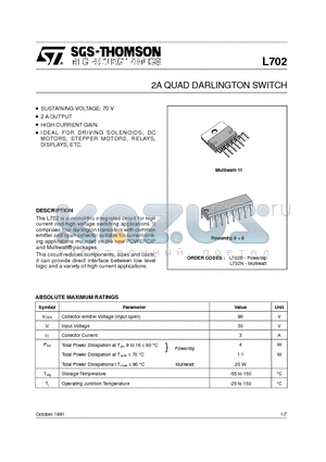 L702N datasheet - 2A QUAD DARLINGTON SWITCH