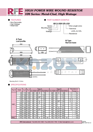 HM2A80W-10R-J-250 datasheet - HIGH POWER WIRE WOUND RESISTOR HM Series: Metal-Clad, High Wattage