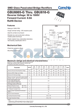 GBU810-G datasheet - SMD Glass Passivated Bridge Rectifiers