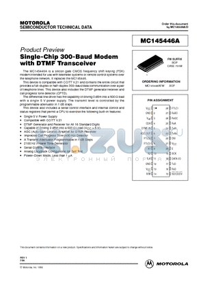 MC145446AFW datasheet - SINGLE-CHIP 300-BAUD MODEM WITH DTMF TRANSCEIVER