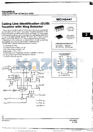 MC145447P datasheet - CALLING LINE IDENTIFICATION(CLID) RECEIVER WITH RING DETECTOR