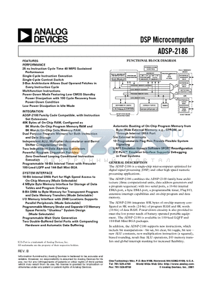 ADSP-2186KST-160 datasheet - DSP Microcomputer