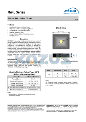 MA4L011 datasheet - Silicon PIN Limiter Diodes