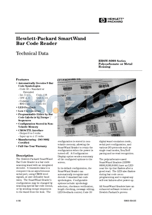 HBSW-8500 datasheet - Hewlett-Packard SmartWand Bar Code Reader