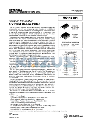 MC145484 datasheet - 5V PCM CODEC-FILTER