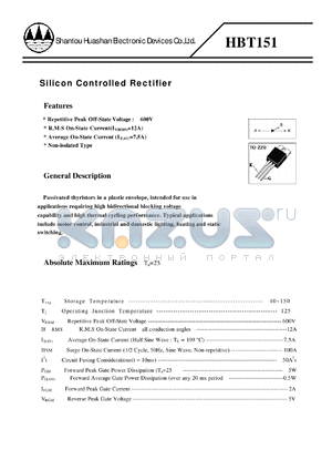 HBT151 datasheet - Silicon Controlled Rectifier