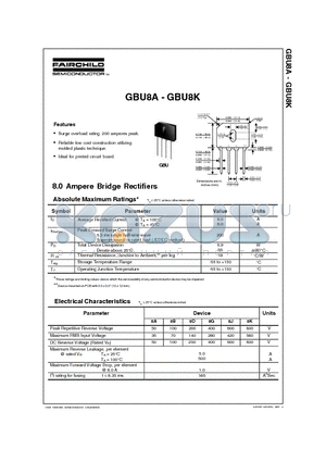 GBU8B datasheet - 8.0 Ampere Bridge Rectifiers