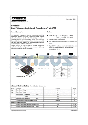 FDR8308P datasheet - Dual P-Channel, Logic Level, PowerTrenchTM MOSFET