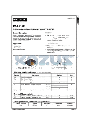 FDR838P datasheet - P-Channel 2.5V Specified PowerTrenchTM MOSFET