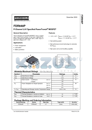 FDR840 datasheet - P-Channel 2.5V Specified PowerTrench MOSFET