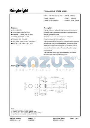 L7104PGD datasheet - T-1 (3mm)SOLID STATE LAMPS