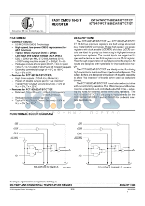 IDT54FCT162823ETPF datasheet - FAST CMOS 18-BIT REGISTER