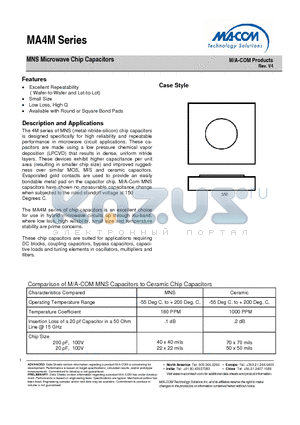 MA4M datasheet - MNS Microwave Chip Capacitors