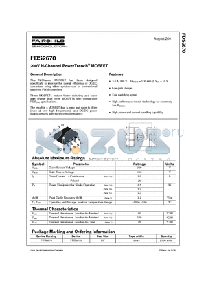 FDS2670 datasheet - 200V N-Channel PowerTrench MOSFET