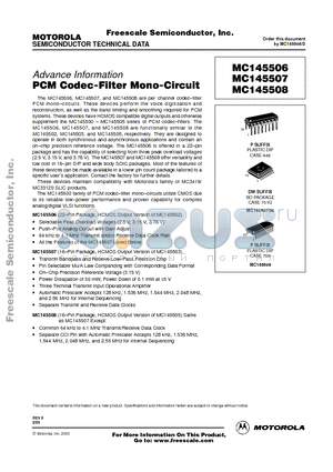 MC145507 datasheet - PCM CODEC FILTER MONO CIRCUIT