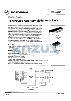 MC145516 datasheet - Tone/Pulse repertory dialler with flash