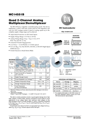 MC14551BD datasheet - Quad 2-Channel Analog Multiplexer/Demultiplexer