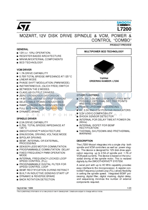 L7200 datasheet - MOZART, 12V DISK DRIVE SPINDLE & VCM, POWER & CONTROL COMBO