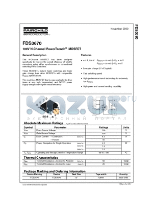 FDS3670 datasheet - 100V N-Channel PowerTrench MOSFET