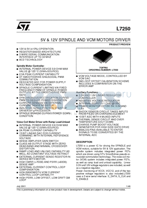 L7250 datasheet - 5V & 12V SPINDLE AND VCM MOTORS DRIVER