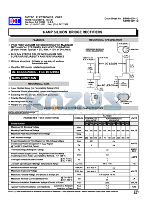HBU606 datasheet - 6 AMP SILICON BRIDGE RECTIFIERS