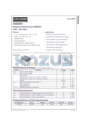 FDS3672 datasheet - N-Channel PowerTrench MOSFET 100V, 7.5A, 22m