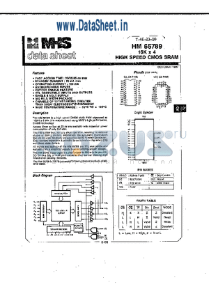 HM3-65789 datasheet - HIGH SPEED CMOS SRAM