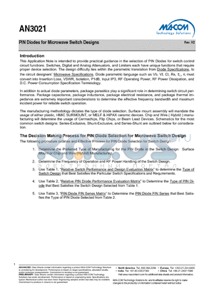 MA4P102 datasheet - PIN Diodes for Microwave Switch Designs