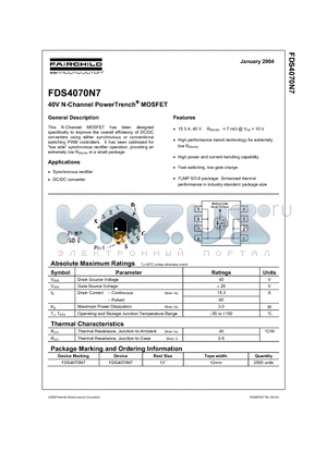 FDS4070N7 datasheet - 40V N-Channel PowerTrench MOSFET