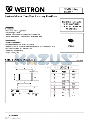 HM307 datasheet - Surface Mount Ultra Fast Recovery Rectifiers