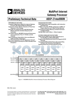 ADSP-21MOD980N-000 datasheet - MultiPort Internet Gateway Processor